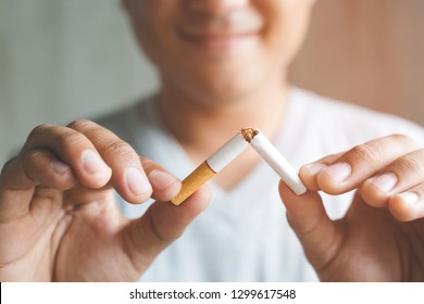 Man Refusing Cigarettes Concept For Quitting Smoking And Healthy Lifestyle.or No Smoking Campaign Concept.