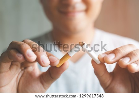 Man refusing cigarettes concept for quitting smoking and healthy lifestyle.or No smoking campaign Concept.