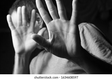 Man Refusing With Hands Denied Showing That He Is Not Going To Do Something.not Doing Or Not Accepting Something Offered Or Request.turn Down Black And White