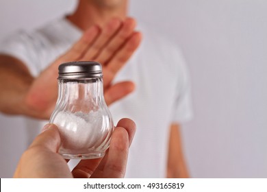 Man Refusing Salt. Health Care Concept, Hypertension Prevention