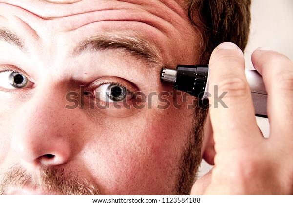 Man Removes Hair Trimmer His Eyebrows Stock Photo Edit Now