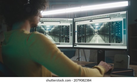 Man rendering 3D animation on computer