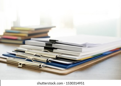 Man Report Stack Paper Folder Close Up Stacking Of Office Working Document With Paper Legal Paperwork On Top