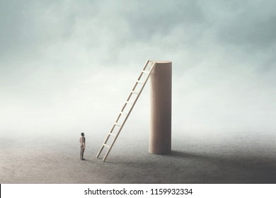 man rise stairs to reach the top of the tower