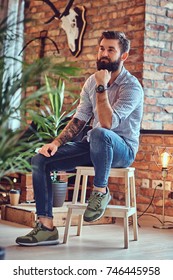 A man in a room with loft interior.