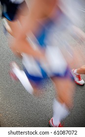 Man Running In City Marathon - Motion Blur