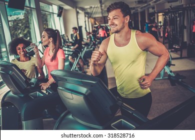 Man Running On A Treadmill In A Gym