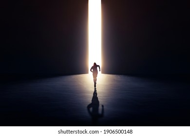 man running to an open door. concept leader winner of business - Shutterstock ID 1906500148