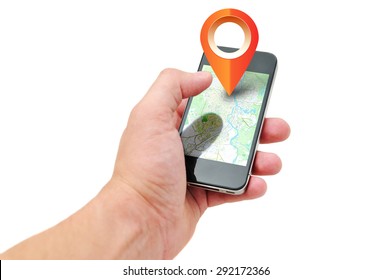 Man is running the program of navigation. The navigation software is on your phone. - Shutterstock ID 292172366