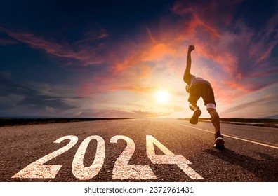 Man running and sprinting on road with 2024 success concept - Powered by Shutterstock