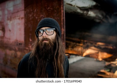 man in with rusty background