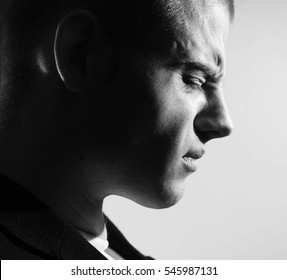 Man Sad Profile, Black And White Portrait