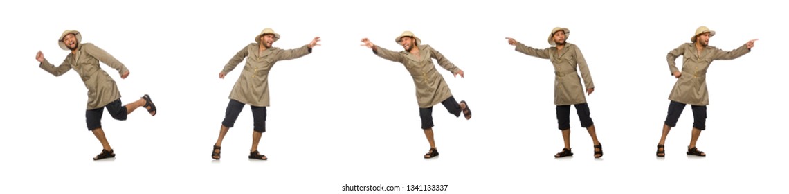 Man In Safari Hat Isolated On White