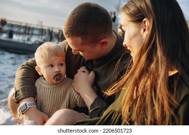  Man Saying Goodbye To Family Before Separation Going To War. Image With Selective Focus