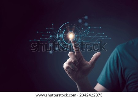 Man scan fingerprint biometric identity and approval. Secure access granted by valid fingerprint scan, cyber security on internet of digital program futuristic applications cybernetic business