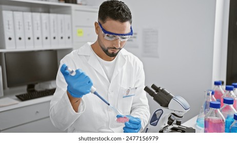 Man scientist working laboratory research microscope healthcare - Powered by Shutterstock