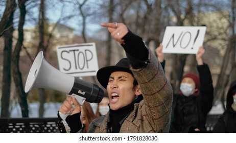 Man Screaming Loudspeaker. Corona Virus China. Asian Crowd People. Respiratory Face Mask. Rebel Protest. Strike Out. Asia Coronavirus Mers. Megaphone Shouting. Chinese Revolution Public. Covid-19.