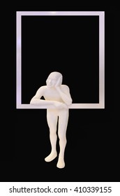 Man Sculpture In Frame Isolated