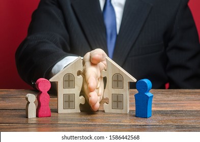 Man shares a house between former spouses in a divorce process. Disputes over fair division of marital property real estate. Protection of rights. Conflict resolution. Court, justice. Lawyer services - Shutterstock ID 1586442568