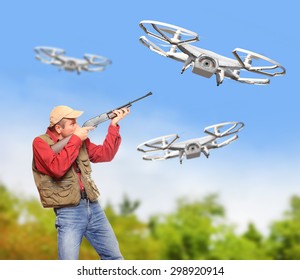 Man Shotgun Shooting Down Drone Flying Stock Photo 298920914 | Shutterstock