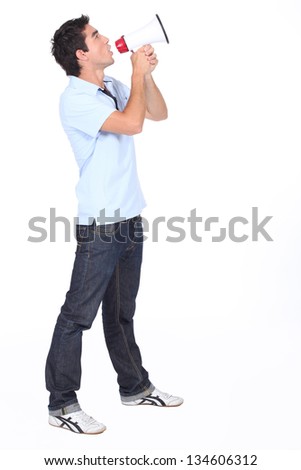 Man shouting into megaphone