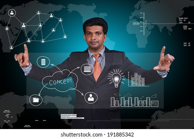 Man showing cloud network server