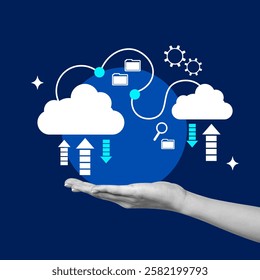 Man, showing, cloud, technology, Cloud Computing, Business, Data, Blue, Business Finance and Industry, Communication, Connection, Finger, Futuristic, Gear, Mechanism, Internet, Sign, Success, Support