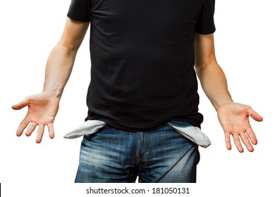 Man Showing His Empty Pocket, No Money Concept