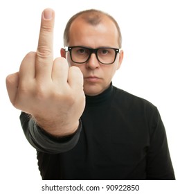 Man Showing Middle Finger Isolated On White Background