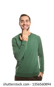 Man Showing THANK YOU Gesture In Sign Language On White Background