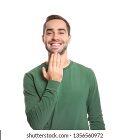 Man Showing THANK YOU Gesture In Sign Language On White Background