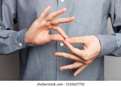 Man Showing Word Interpreter, Closeup View. American Sign Language