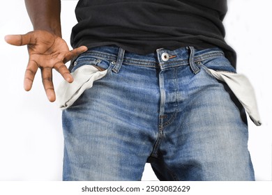 man shows empty pockets bankrupt no money. poverty Finance business bankruptcy, man looking for money in his pockets. Guy in shows his empty pockets. Financial trouble, money loss, economy crisis asia - Powered by Shutterstock