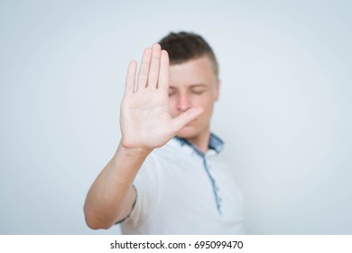 Man Shows Stop Gesture Stock Photo (Edit Now) 693693541