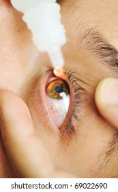 Man Sick With Eye Drops, Hospital Doctor Examination