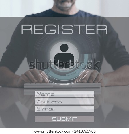 Man sign up and login. Registration, enter, sign in, membership concept. Personal data acquisition.