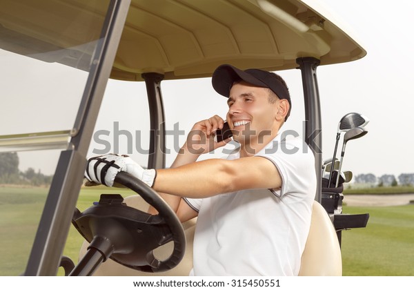 Man Sitting Golf Cart Talking On Stock Photo (Edit Now) 315450551