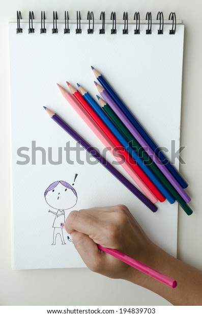 Man Sketching Sketch Book Colored Pencils Stock Photo Edit Now 194839703