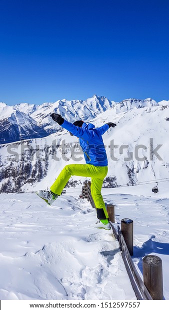 Man Skiing Outfit Jumping Into Fresh Stock Photo Edit Now