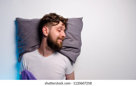 Man Sleeping On Side With Smile, Good Sleep