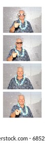 A Man Smiles And Poses For His Photo Strip On White With 4 Photos. Photo Booth Photo Strip. 