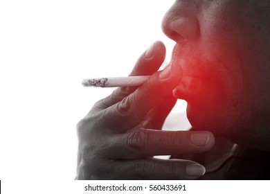 Man smoke cigarette isolated in white background. Unhealthy lifestyle purpose lung cancer illness concept. World no tobacco day.

