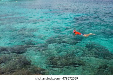 Man Snorkeling In Blue Indian Ocean