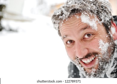 Man In Snow, Face Closeup Fun