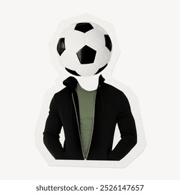 Man with soccer ball head symbols, conceptual football sports collage design. Sports collage of man with, football head, soccer sport concept, surreal soccer collage artwork - Powered by Shutterstock