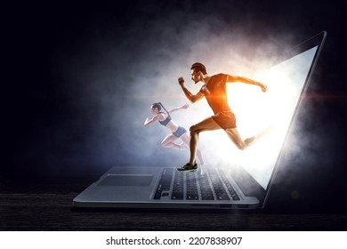 Man in sportwear running . Mixed media - Powered by Shutterstock