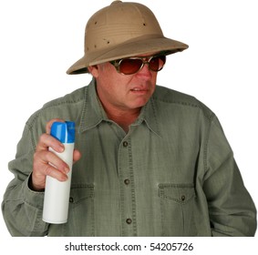 A Man Sprays Bug Spray Or Air Freshener