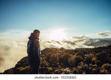 Man Standing Above Clouds, Kilimanjaro Mountain