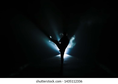 Man Standing Alone Silhouette Darkness Abstract Stock Photo 1435112336