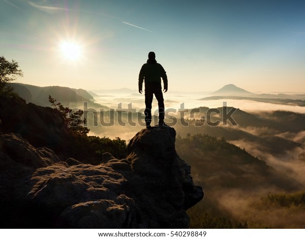 Man Standing High On Cliff Hiker Stock Photo 540298849 | Shutterstock